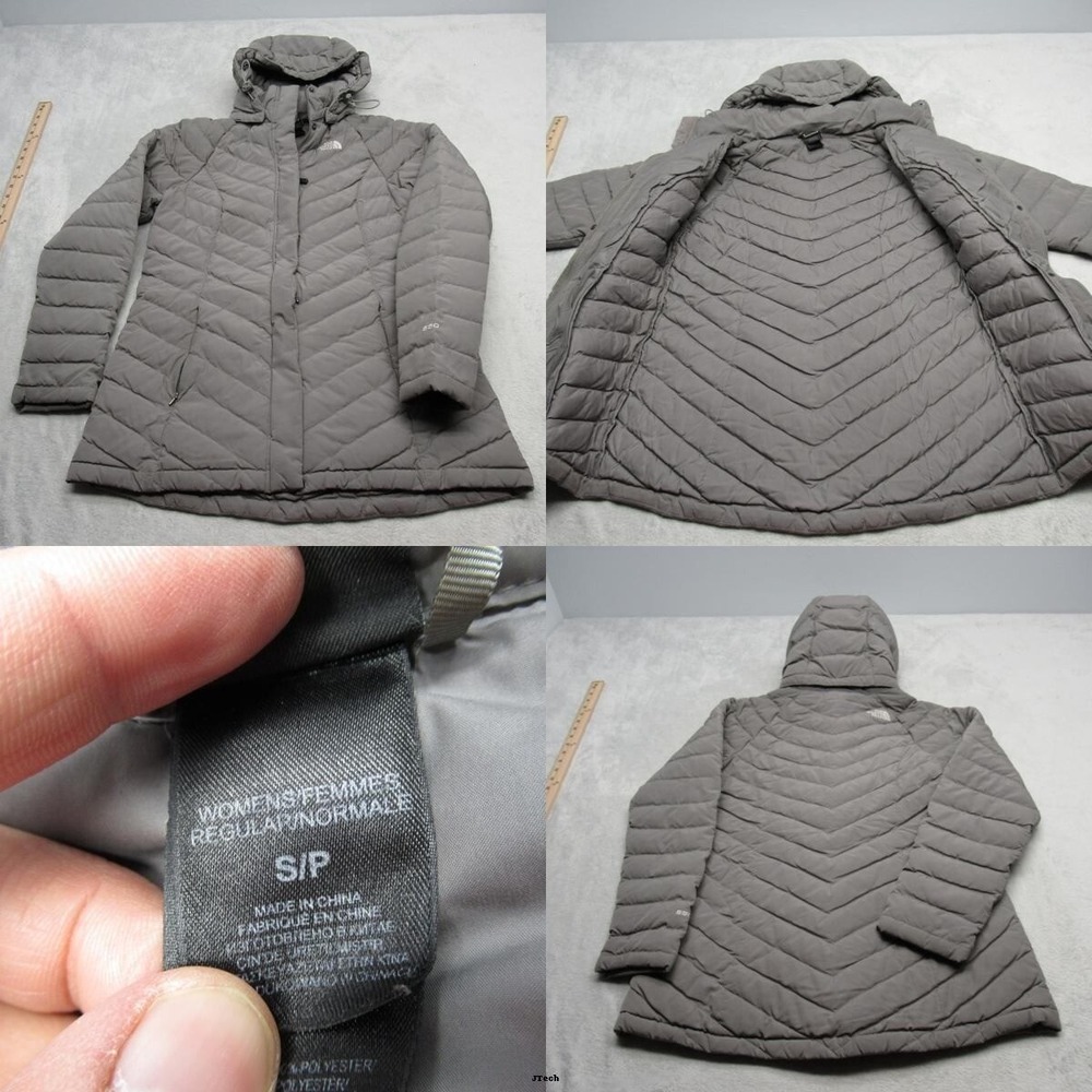 The North Face Down Jacket Women Small Gray Hooded Insulated Quilted Puffer